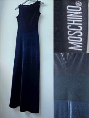 Vtg. Moschino Jeans Vintage Brown Black & Blue Velvet Sleeveless Crew Maxi Dress